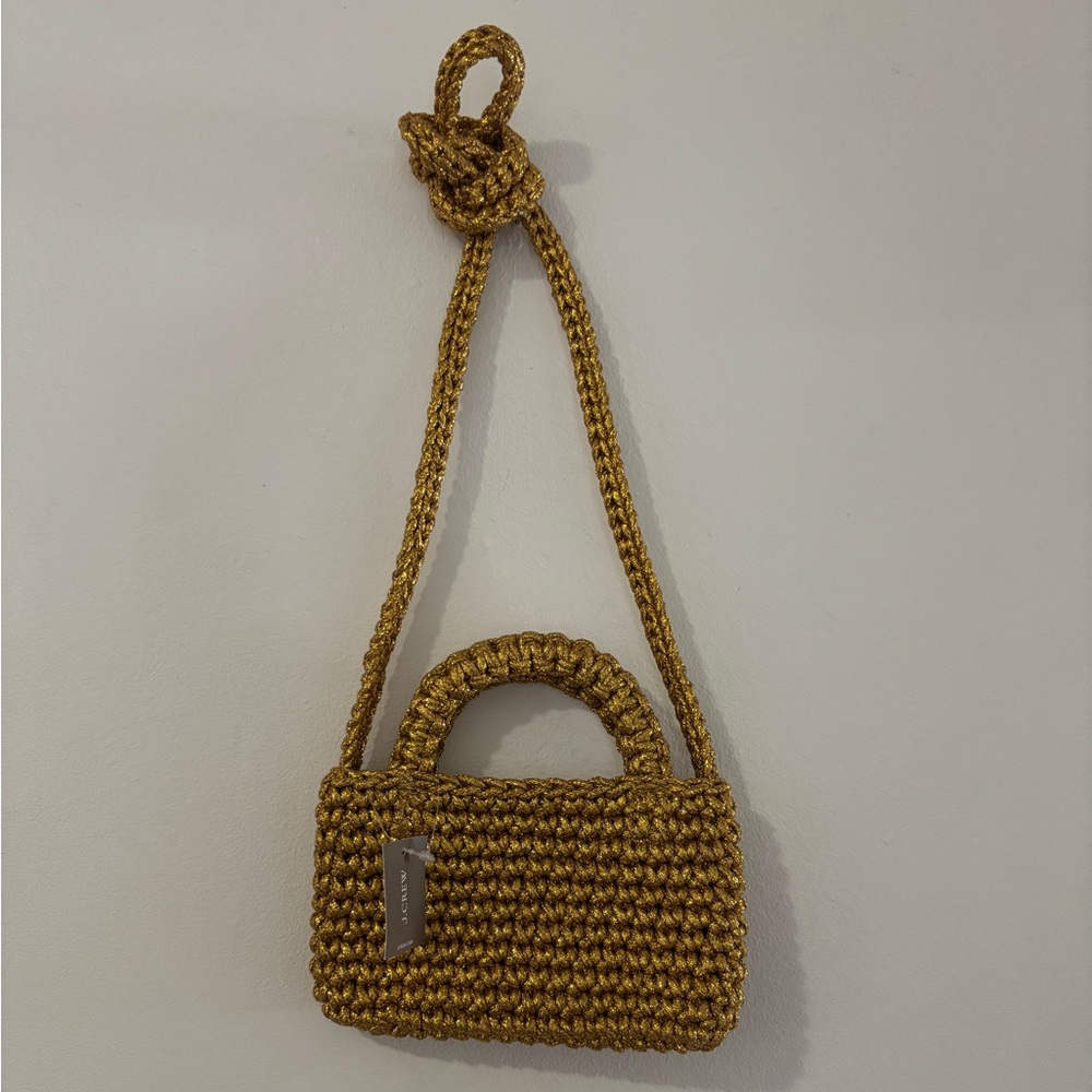 💛SOLD💛J.Crew Cadiz Phone Braided Macrame Gold Metallic Bag - Picture 2 of 4